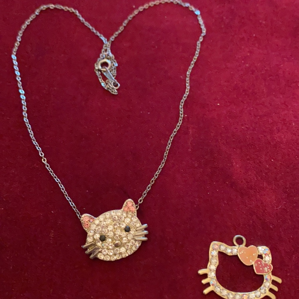 18krgp Necklace Kitty Pendant crystals inlayed Vintage
